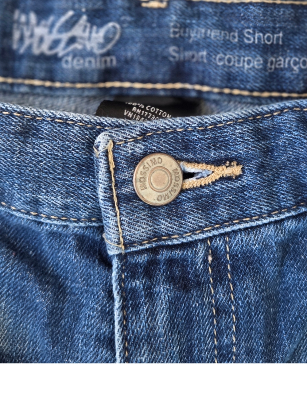 Mossimo Boyfriend Distressed Medium Blue Denim Shorts with Branded Button - Picture 2 of 3